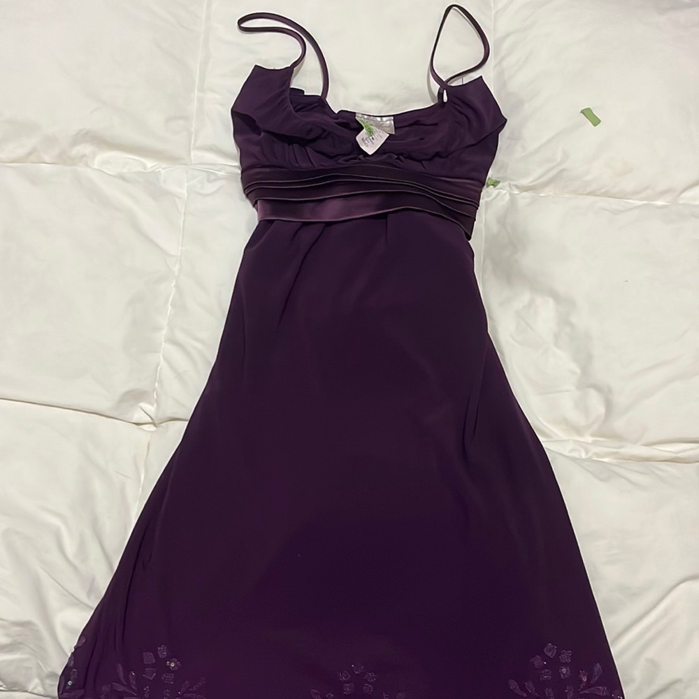 UVAline purple dress. Size small woman’s. Beading at bottom,Ribbon across middle